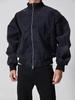 Chaqueta de Cuero para Hombre con Cuello Alto, Empalme de Gamuza Blanca y Gris, Otoño, Marca de Tendencia Retro Americana, Holgada, Chaqueta de Motociclista