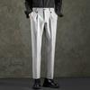Pantalones de traje de lana para hombre de primavera y otoño estilo coreano rectos pequeños pantalones de traje pequeños para hombre drapeados slim cintura media elástica pantalones moda para hombre