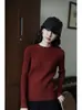 Suéter de Tricô Vermelho Retrô com Gola Redonda e Manga Longa com Peça Externa Slim Tricô Preguiçoso Novos Tops de Outono e Inverno para Mulheres