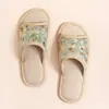 Chinelos de Linho para Mulheres, Pantufas Domésticas para Interior, Novo Estilo de Verão, Solado de Borracha Antiderrapante, Sandálias Abertas Estilo Chinês para Homens
