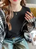 Camiseta Base de Cuello Redondo Estilo Nuevo para Mujer, Versátil Ropa Interior Térmica de Alta Gama para Otoño e Invierno, Top Ajustado de Manga Larga