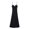 Comércio Exterior 2025 Verão Novo Estilo Europeu e Americano Sexy Slim-Fit Emagrecimento Cor Sólida Vestido Texturizado de Cetim de Seda Alça Vestido Longo