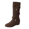 Hebilla Moda Casual Europea Americana Punta Redonda Botas Altas de Otoño Gamuza Plisado Mujer Retro Aumento de Altura Interior Estilo Coreano Nuevo 2026