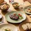 Plato de Cerámica Personalizado Estilo Western con Patrón de Líneas Retro para Filete, Plato de Cerámica de Alta Estética Estilo Western para Postre, Plato de Cerámica Ceremonial para Presentación, Plato Plano