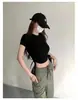 Camiseta Feminina de Verão com Cordão e Pregas de Manga Curta, Design Que Afina a Silhueta, Top Curto Sexy para Usar por Baixo