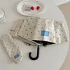 Guarda-chuva dobrável fresh de bolinhas para meninas, borracha preta, uso duplo para sol e chuva, totalmente automático, proteção solar, guarda-chuva de cápsula portátil