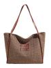 Bolsa Tote de Lã Pied-de-Poule Vintage Feminina 2024 Nova Casual Versátil Portátil Grande Capacidade Bolsa de Ombro