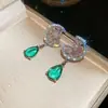 Brincos de Franja Quadrados de Zircônia com Agulha de Prata Estilo Vintage, Brincos de Luxo Leve de Alta Qualidade Estilo Chinês Novo, Acessórios de Orelha Femininos Modernos e Elegantes