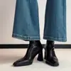 Botas de tacón alto para mujer, otoño e invierno, nuevas, negras, tacón grueso francés, botines, botas elásticas adelgazantes, botas estilo Martin, cremallera trasera negra