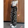 Talla grande Nuevo Estilo Chino Estilo Chino Pintura con Tinta Seda de Hielo Pantalones de Pierna Ancha para Mujer Verano Nuevo Cintura Alta Adelgazantes Delgados Sueltos Pantalones de Trapeador