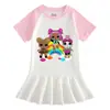 Verão 2023 Nova Roupa Infantil Desenho Animado Manga Curta Vestido de Menina Fino Bebê Estiloso Vestido Plissado Moderno