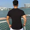 Camiseta de Manga Corta para Hombre con Cuello Redondo de Verano, Camiseta Básica de Nuevo Estilo para Hombre, Top de Canalé, Tendencia de Verano y Versátil, Absorbe la Humedad y el Sudor