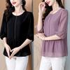 Vestido de verão da mãe manga média estilo ocidental camisa pequena 2025 nova moda blusa fina plus size camisa de chiffon roupa feminina de meia-idade