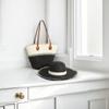 Sombrero de Paja Transfronterizo Bolso de Paja Set de Dos Piezas Sombrero para el Sol Gran Capacidad Bolso Tote Rayado Bolso de Hombro Bolso de Playa Tienda de Fábrica