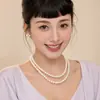 Combinado com Colar Cheongsam, Corrente para Clavícula de Pérola Imitação de Milho de Três Camadas, Corrente Curta Estilo Retrô Francês com Múltiplos Círculos para Mulheres