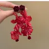 Brincos de Tecido Agulha de Prata com Pingente de Flor Pérola Atmosfera Romântica Francesa Brincos de Nicho Elegantes Super Fadas para Mulheres