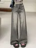 E-commerce Transfronteiriço da Amazon Roupas Femininas Cinza Retrô Calças Largas Soltas Estilo de Rua Jeans de Cintura Média Calças de Comprimento Total