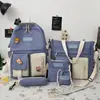 Nueva Mochila Transfronteriza Mochila para Estudiante Universitaria Set de Cinco Piezas Estilo Coreano Lona de Contraste Campus Estudiante de Secundaria Mochila Escolar