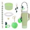 Conjunto de 7 peças copo tampa de palito decorativa conjunto de copos corrente de copo série de desenhos animados ins chaveiro pingente de bola de pelúcia temu