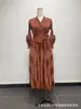 Vestido Miyake Africano Transfronteiriço Plissado Plus Size Moda Feminina Europeia e Americana Comércio Exterior Manga Lanterna Lantejoula Elegante Emagrecedor