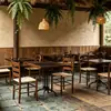 Mesa de Comedor Cuadrada de Madera Maciza con Borde Envuelto en Pizarra, Estilo Rústico, para Restaurantes Occidentales y Cafeterías, Una Mesa y Dos Sillas, Mesa Cuadrada Estilo Campo Vintage, Mesa Larga