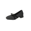 Zapatos Mary Jane de Tacón Grueso para Mujer, Otoño/Invierno Retro Gamuza Camelia 2026 Nuevo Punta Cuadrada Moño Zapatos de Moda