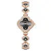Pulsera de Trébol para Mujer, Reloj de Cuarzo, Esfera Color Esmeralda, Cristal, Oro Rosa, Reloj de Pulsera de Moda