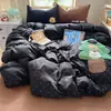Ins Conjunto de cuatro piezas con bordado de oso lindo estilo coreano, algodón lavado, funda nórdica y juego de sábanas simples, adecuado para dormitorios, conjunto de tres piezas