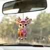 Pendente para Retrovisor de Carro de Acrílico Criativo Desenho Animado Cruzando a Fronteira Usando Chapéu Rosa e Laço Cervo