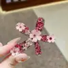 Presilha de Cabelo Flor de Diamante Rosa Brilhante, Presilha Bico de Pato para Mulheres, Doce e Delicada, Presilha de Cabelo de Alta Qualidade, Presilha para Franja Lateral, Acessório de Cabelo