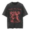 Camiseta Streetwear Anime Japonês Gráfico Vintage Lavado Preto Camiseta Masculina Algodão Manga Curta Camiseta Solta Top