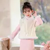 Conjunto de Dos Piezas con Chaleco Cheongsam para Niñas 2025 Invierno Nuevo Estilo Chino Vestido Cheongsam Traje Tang con Terciopelo Adicional Traje Cheongsam