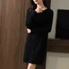 Nuevo Vestido de Lana Liso con Lentejuelas y Hebilla Estilo Chino para Mujer Otoño e Invierno Vestido Suéter de Longitud Media Vestido Cheongsam de Punto Ajustado
