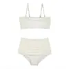Bikini Nuevo Estilo Sexy Fruncido Cintura Alta Cubre Vientre Adelgazante Dividido Celebridad de Internet Traje de Baño para Vacaciones en Aguas Termales para Mujeres
