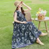 Vestido de seda de algodão para mulheres, elegante e estiloso para mães, estilo francês de verão, vestido regata sem mangas jovem para a beira-mar e praia