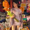 Vestido Sexy de Hombros Descubiertos con Estampado de Leopardo, Mangas de Malla Acampanadas, Cintura Fruncida y Falda Corta Ajustada, Estilo Europeo y Americano Nuevo 2026
