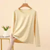 Camiseta Camada Base Térmica Gola Redonda Nano Fleece para Mulheres Manga Longa Slim Fit Roupa Íntima Versátil Roupa de Outono Top