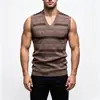 Nuevo suéter chaleco casual para hombre transfronterizo 2026, moderno top de punto a rayas con cuello en V