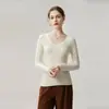 Suéter 100% Cachemir Puro para Mujer, Cuello en V, Ajustado, Favorecedor, Tejido de Punto Rayado, Prenda Base para Otoño/Invierno, Ropa Interior