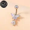 F136 Anillo para Ombligo Transfronterizo Europeo y Americano Flor de Mariposa Incrustado Zirconia Anillo para Ombligo Joyería para Piercing G23 Venta al por Mayor