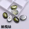 Cabujón de gema de circón color verde oliva, forma ovalada, base plana, cara del anillo verde, piedra suelta, forma de huevo, superficie lisa pulida, piedra de accesorio para manualidades