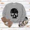 Top con estampado de calaveras, cuello redondo, holgado, manga larga, suéter casual para mujer