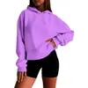 Sudadera con capucha de forro polar cálida para mujer, estilo europeo y americano, para otoño e invierno, hombros caídos, color liso, top deportivo holgado y a la moda