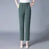 Pantalones de Mamá, Pantalones Finos de Verano, Pantalones para Mujeres de Mediana Edad y Mayores, Elásticos de Cintura Alta Pierna Recta Sueltos Pantalones de Abuela de Nueve Puntos