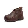 Jiezhou Colección Otoño 2026: Botines Tejidos de Cuero de Vaca de Primera Capa, Hechos a Mano, con Plataforma para Aumentar la Altura, Estilo Retro, Zapatos Versátiles para el Viaje Diario de Mujer