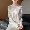 Otoño Invierno Nuevo Estilo Tejidos para Mujer Otoño Delgado Cuello Redondo Tejido para Mujer Manga Larga Estampado Capa Base Superior