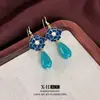 Nuevos Pendientes Largos de Gancho Turquesa Estilo Chino, Pendientes Florales de Moda y Elegantes para Mujer, Pendientes de Tendencia Nacional Estilo Étnico Venta al por Mayor