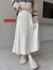 Falda Larga de Punto Midi de Cintura Alta Otoño Invierno para Mujer Blanca de Línea A Plisada con Caída Adelgazante Versátil Elegante