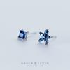 Brincos de Tarraxa Flor S925 de Prata Nalan Coreano Doce Diamante Azul Quadrado Flor Assimétrica de Cinco Pétalas Joia de Orelha E8018