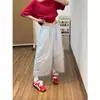Pantalones Cortos de Diseño de Perlas de Cereza Rayados Blancos Estilo Japonés para Mujer, Pantalones Casuales Sueltos de Verano con Cintura Elástica, Pantalones de Pierna Recta
